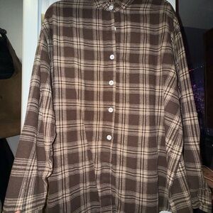 Brown Plaid Button-Up Shirt